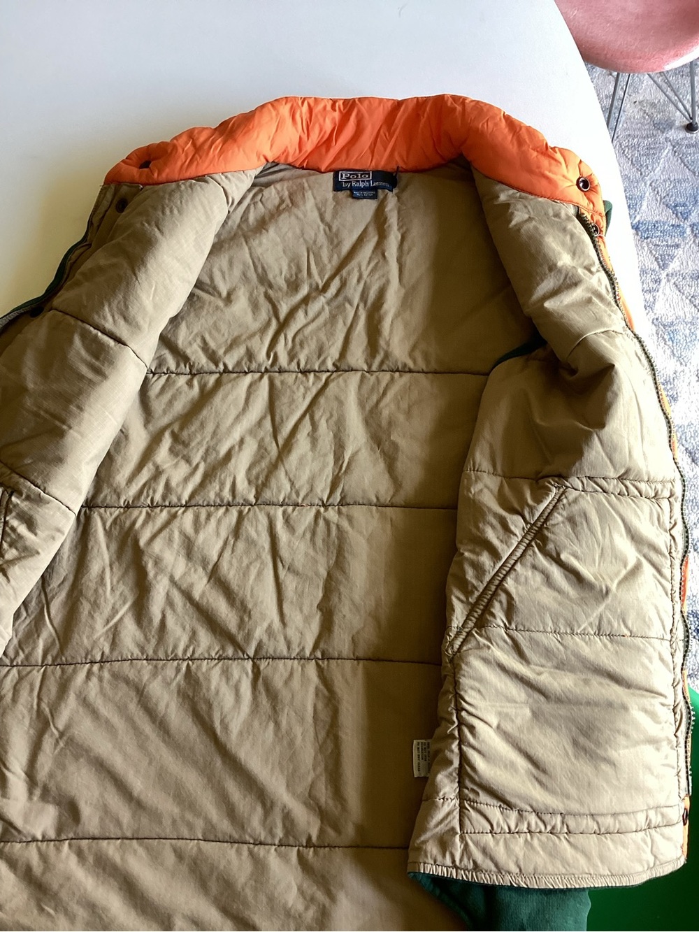 Vintage Polo Ralph Lauren Green Quilted Vest with Orange Yoke - Picture 13 of 14